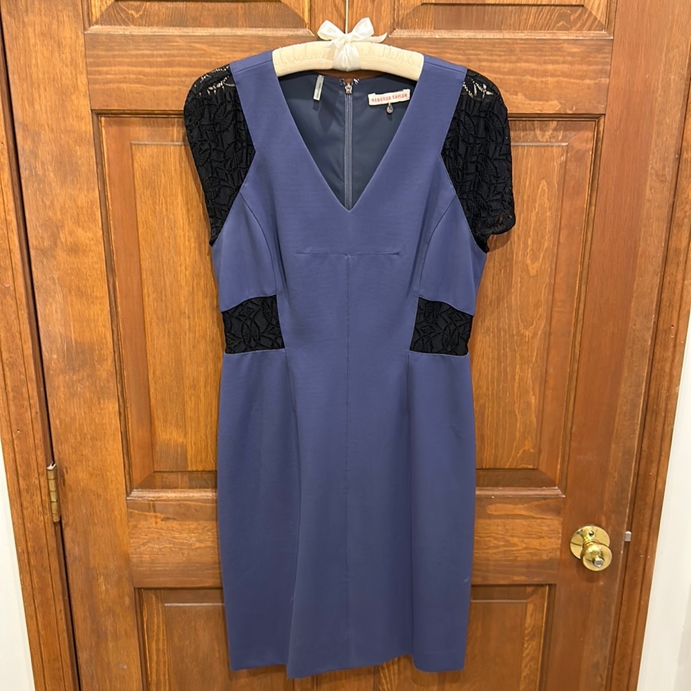 Rebecca Taylor purple professional dress black lace inserts 10 8 - Picture 5 of 10